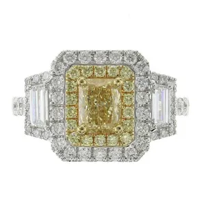 Ladies Fancy Yellow Center Side Trapezoid Diamond Ring