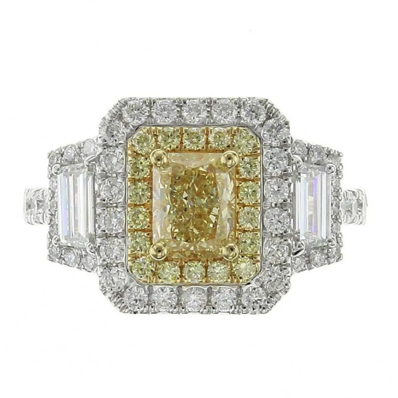 Ladies Fancy Yellow Center Side Trapezoid Diamond Ring