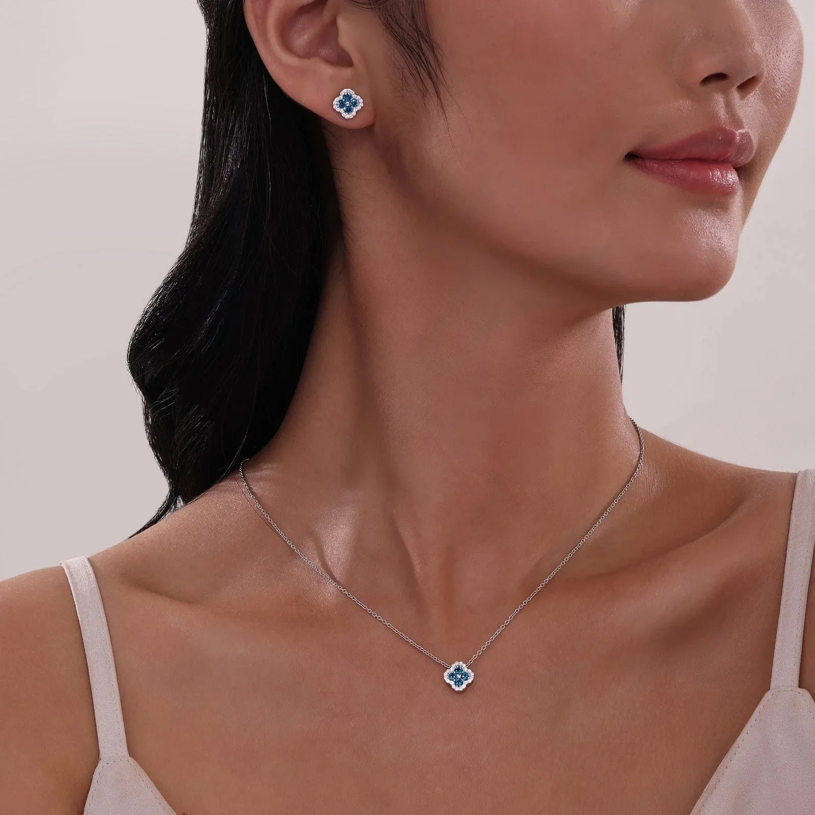 Lafonn Simulated Diamond & Blue Topaz Clover Halo Stud Earrings E0610BTP00
