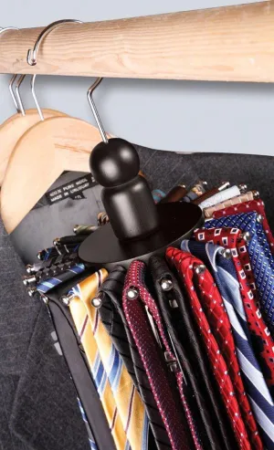 Launch Innovative Products Neil Rotating 8 Belt and 24 Tie Wooden Clothes Hanger - Black Wood - Spinning Closet Organizer for Holding Ties and Belts