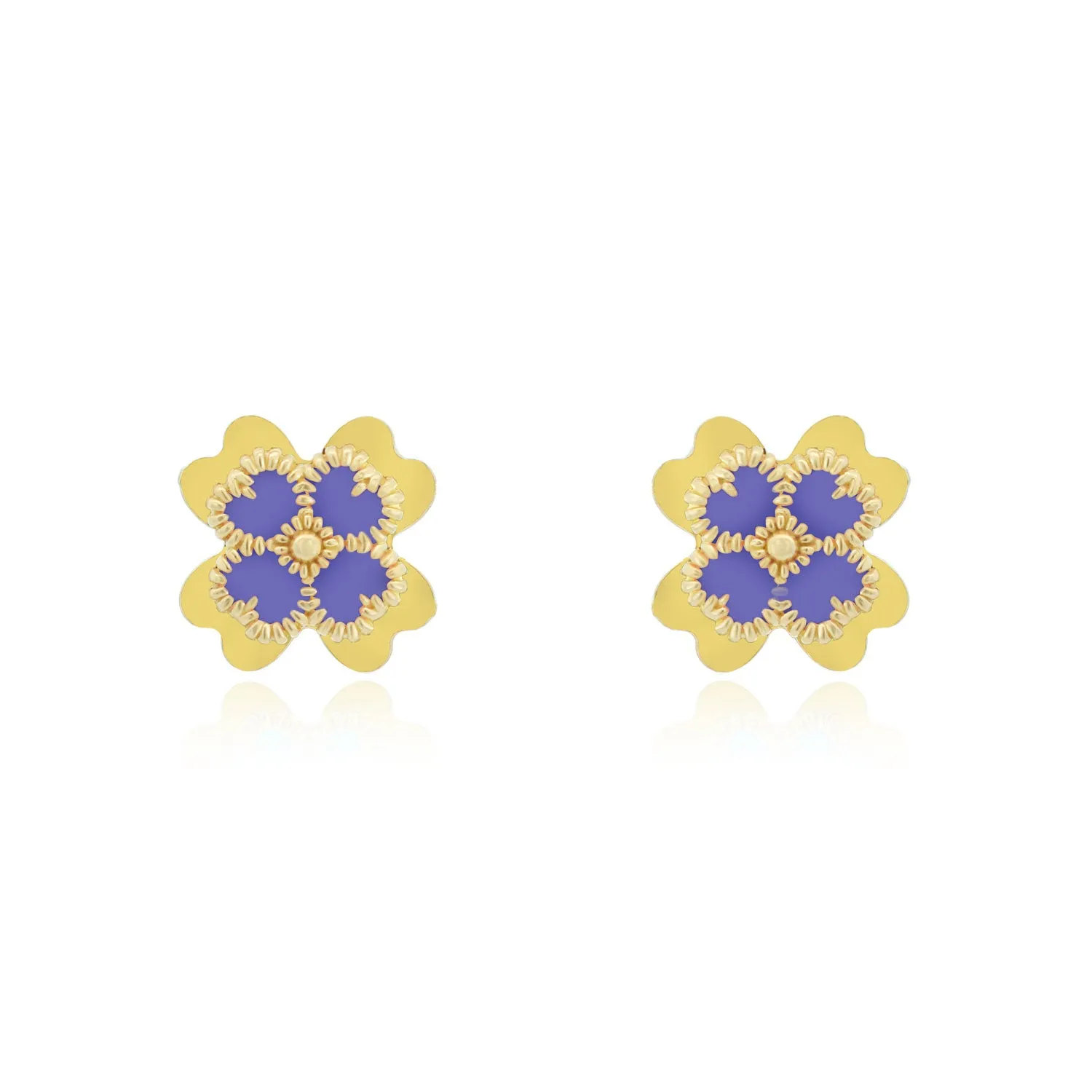 Lavender Enamel Four Leaf Clover Stud Earrings