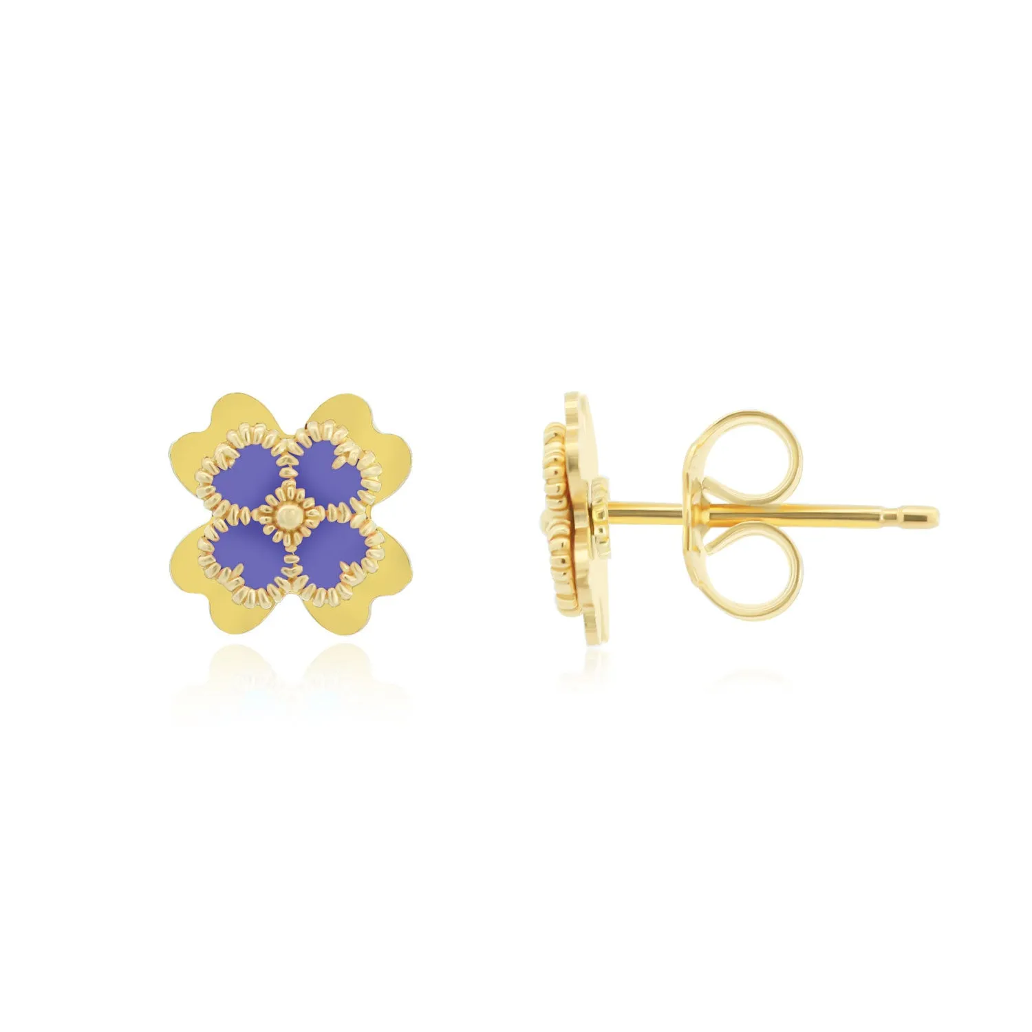 Lavender Enamel Four Leaf Clover Stud Earrings