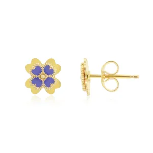 Lavender Enamel Four Leaf Clover Stud Earrings