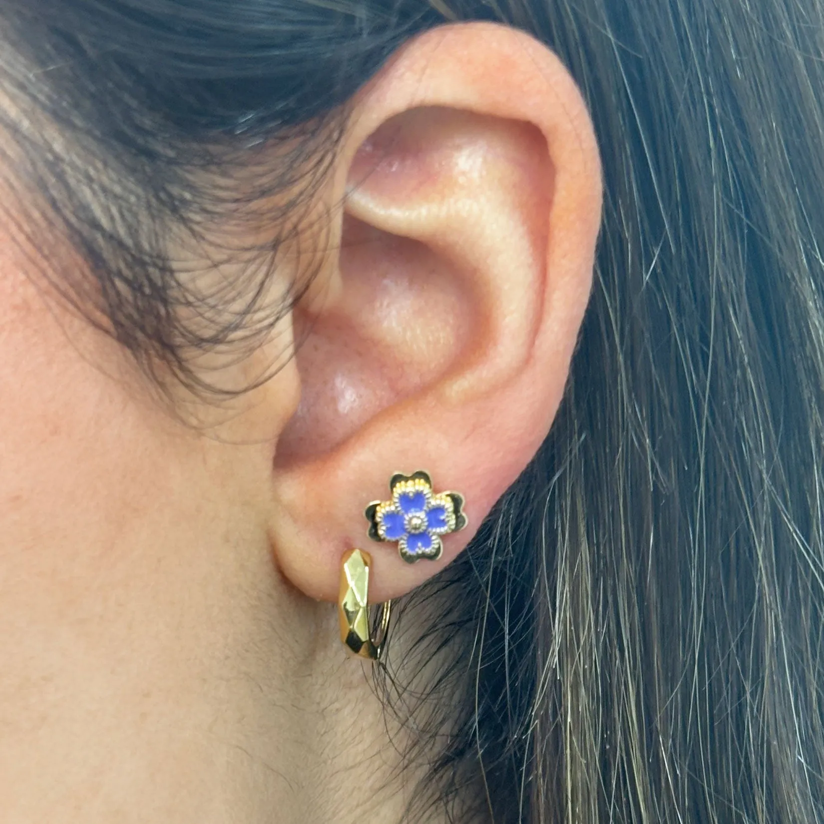 Lavender Enamel Four Leaf Clover Stud Earrings