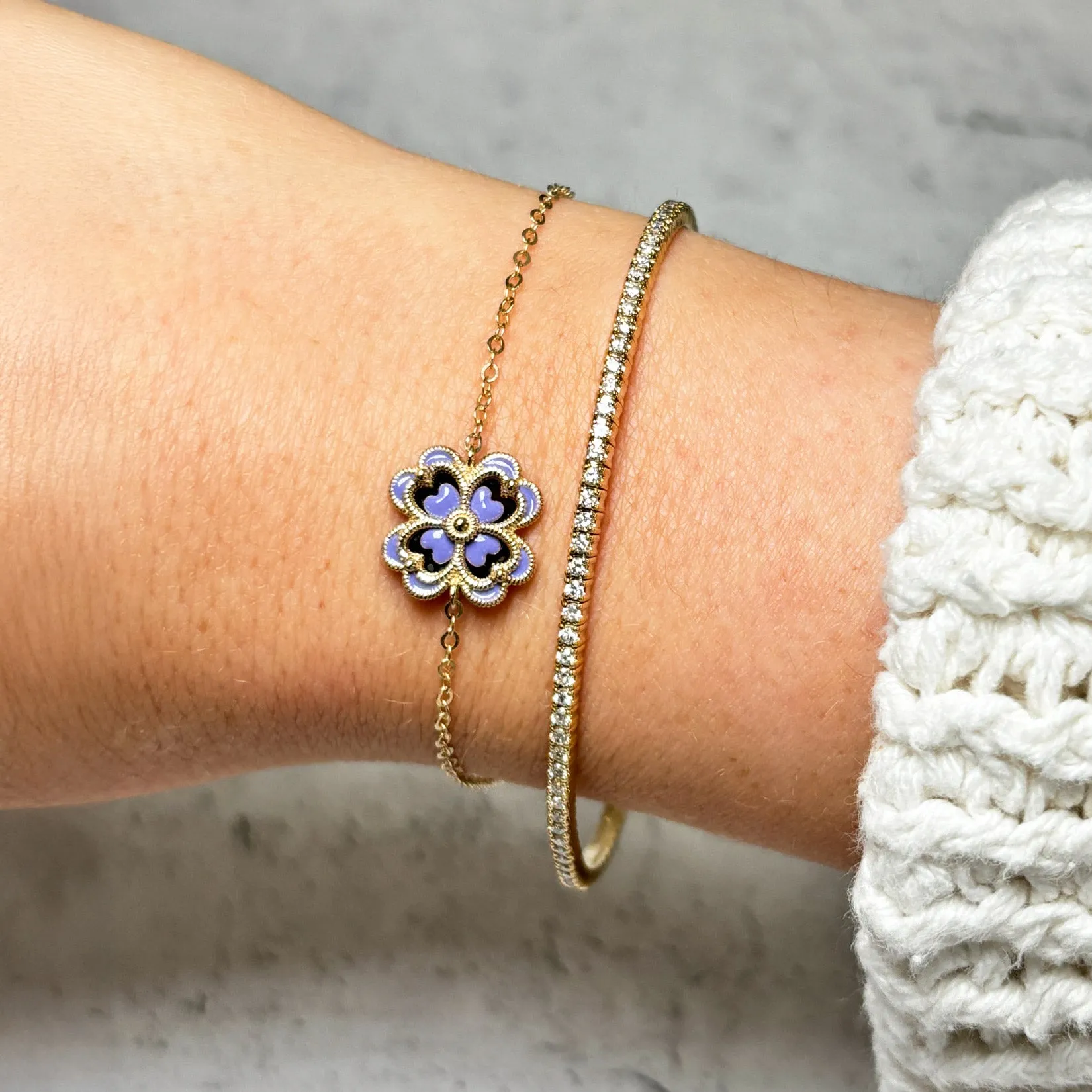 Lavender Enamel Single Clover Bracelet