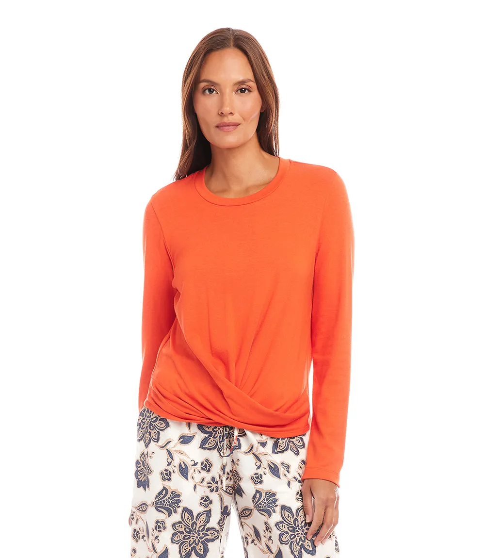 Long Sleeve Drape Front Top