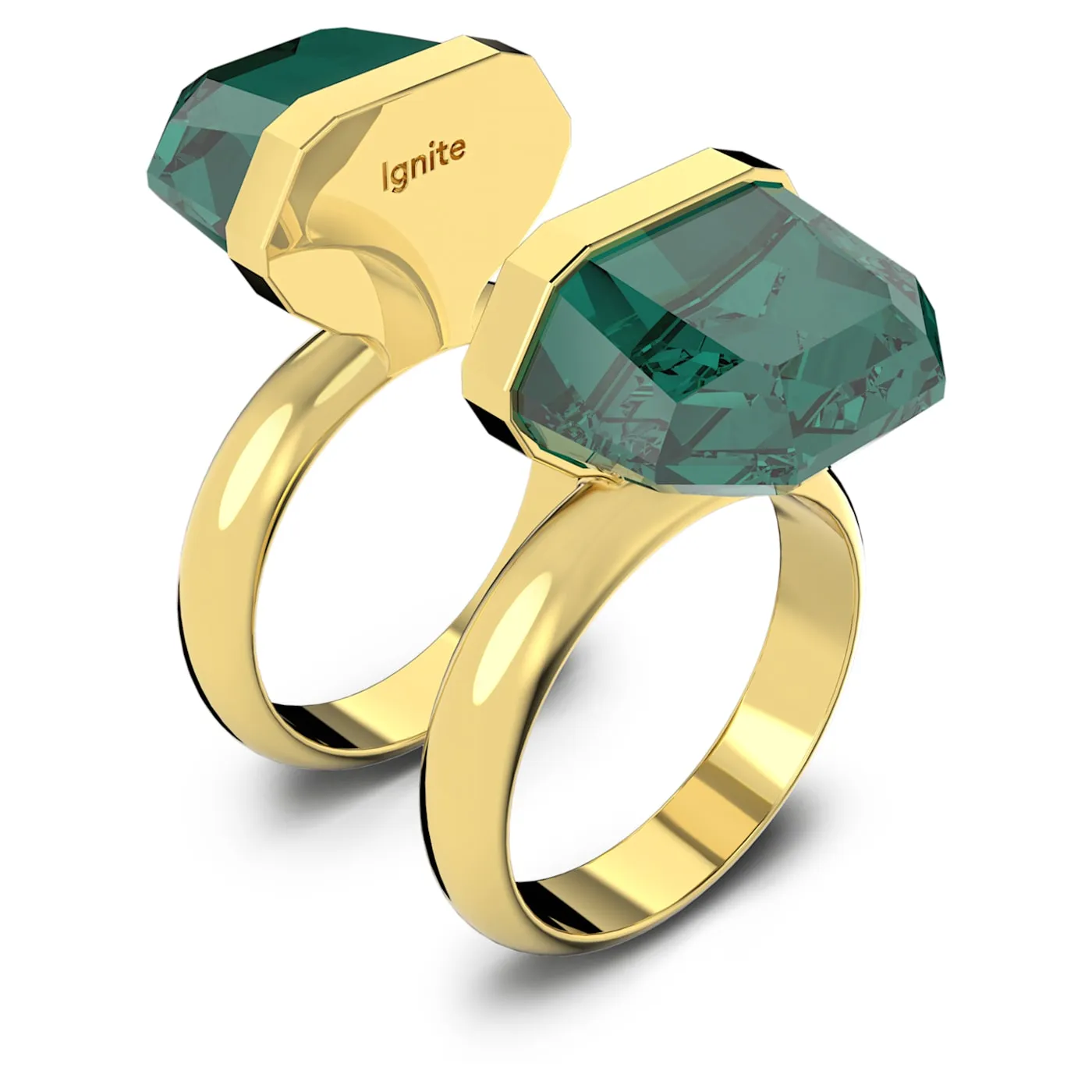 Lucent ring Magnetic, Green, Gold-tone plated