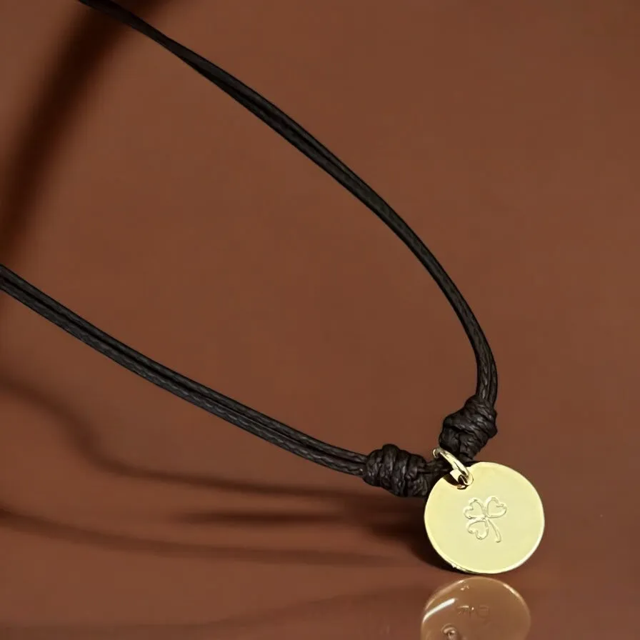 Luck & Fortune – Tiny Clover Coin Cord Necklace