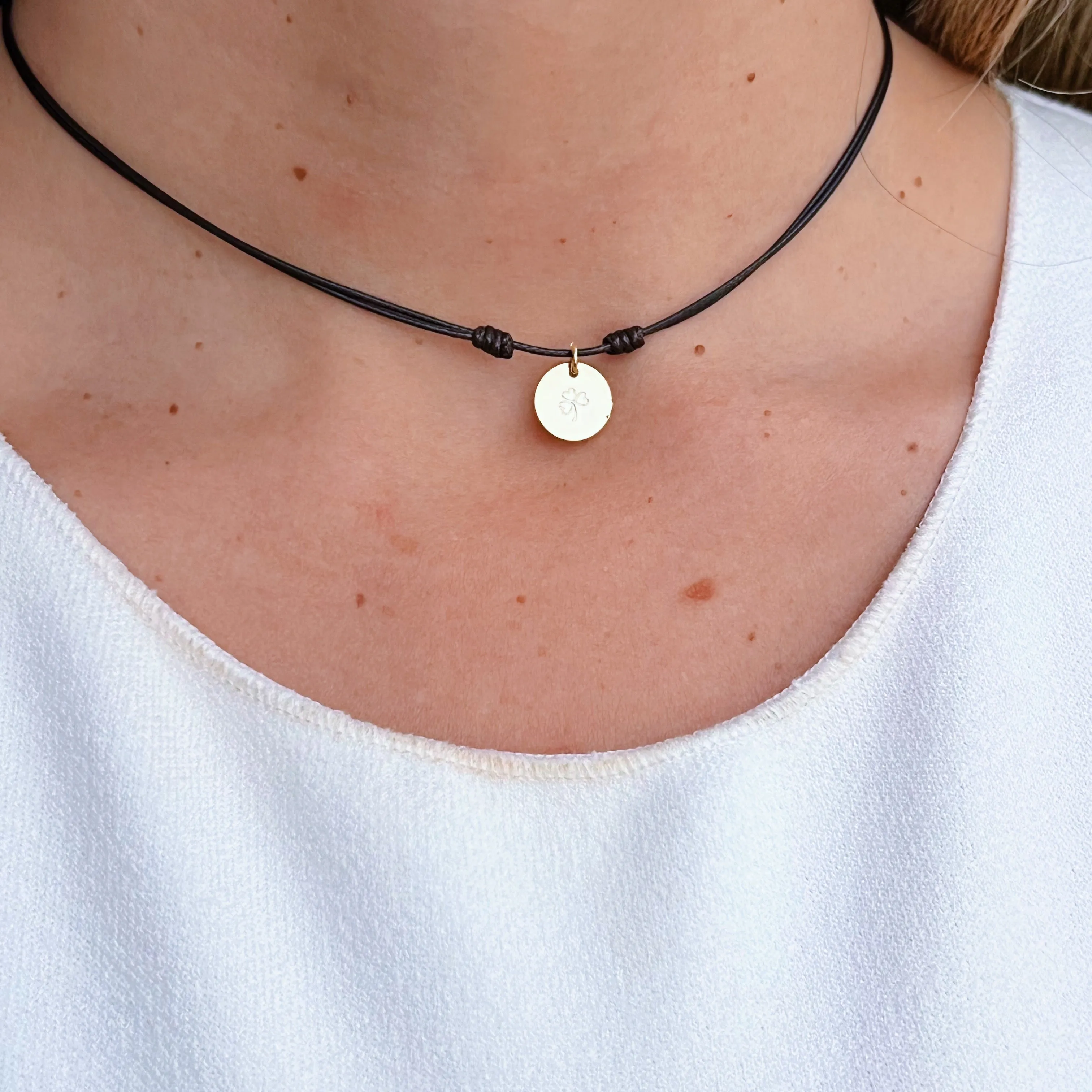 Luck & Fortune – Tiny Clover Coin Cord Necklace