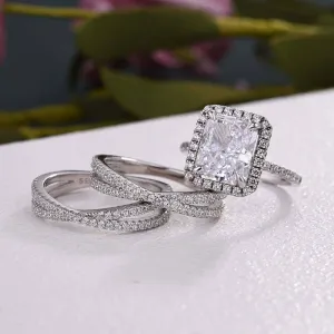 Luxurious Halo Radiant Cut Simulated Diamond Ring Set
