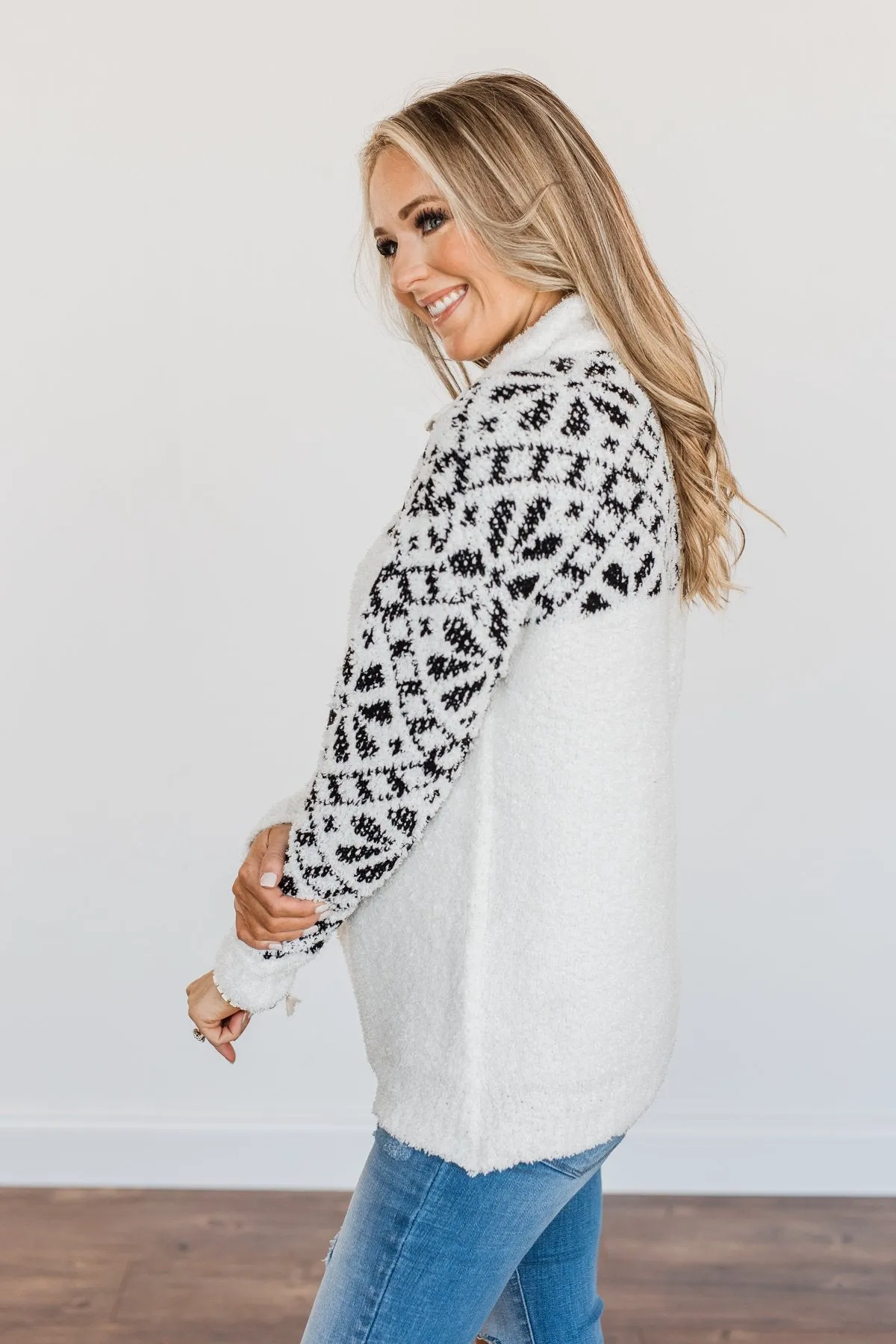 Luxurious Living Quarter Zip Sherpa- Ivory & Black