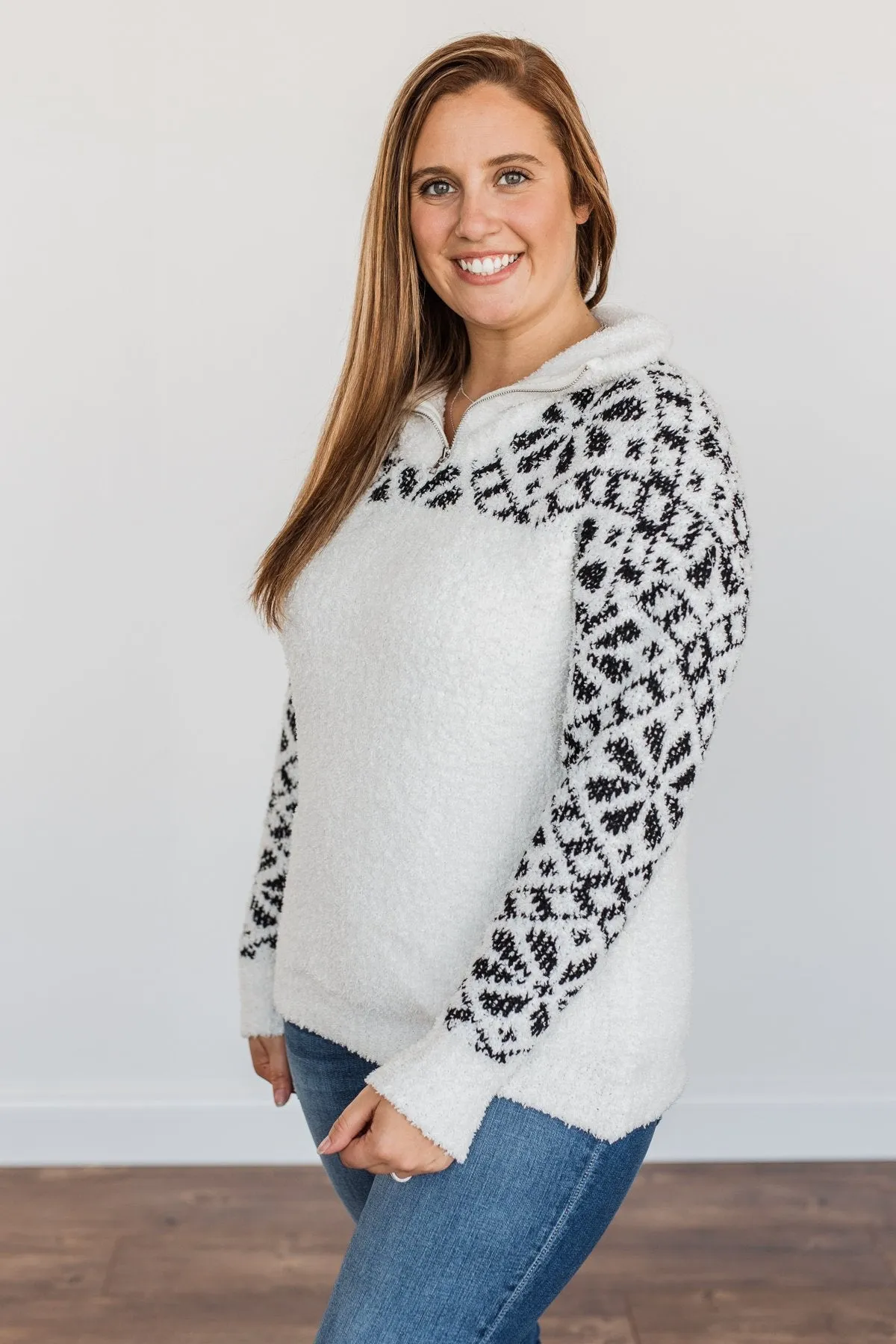 Luxurious Living Quarter Zip Sherpa- Ivory & Black