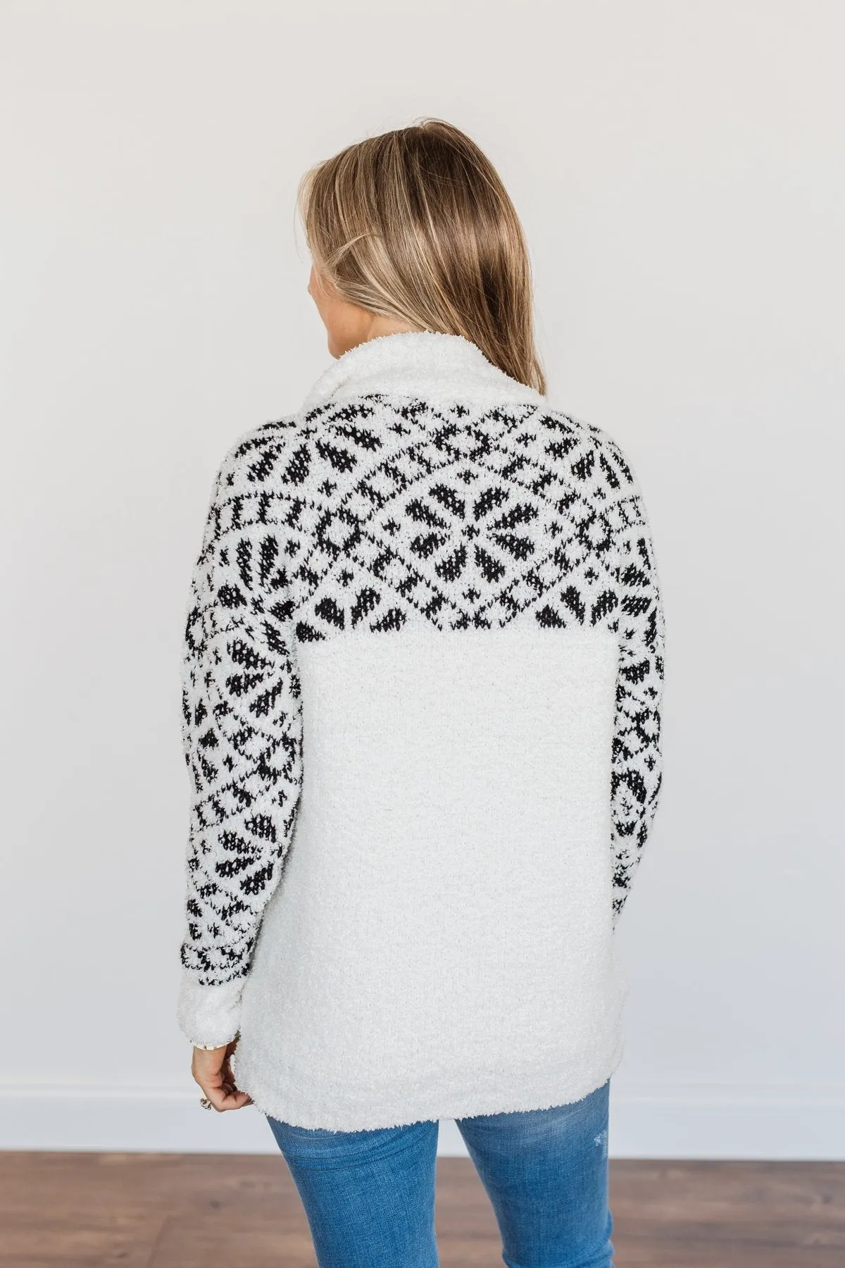 Luxurious Living Quarter Zip Sherpa- Ivory & Black