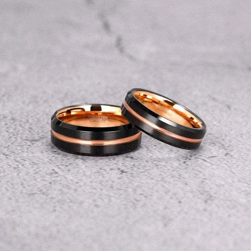 Luxurious Rose Gold & Black Tungsten Men's Wedding Band