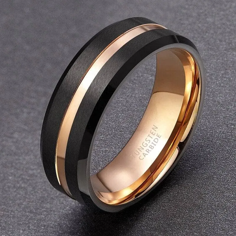Luxurious Rose Gold & Black Tungsten Men's Wedding Band