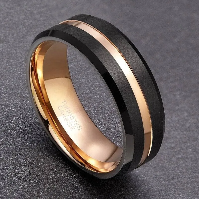 Luxurious Rose Gold & Black Tungsten Men's Wedding Band
