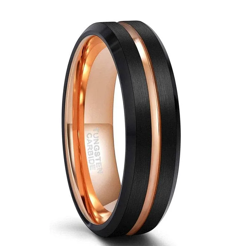 Luxurious Rose Gold & Black Tungsten Men's Wedding Band