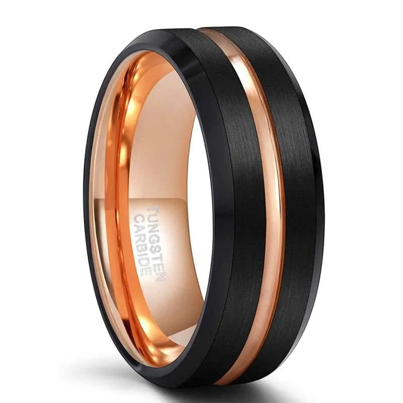 Luxurious Rose Gold & Black Tungsten Men's Wedding Band