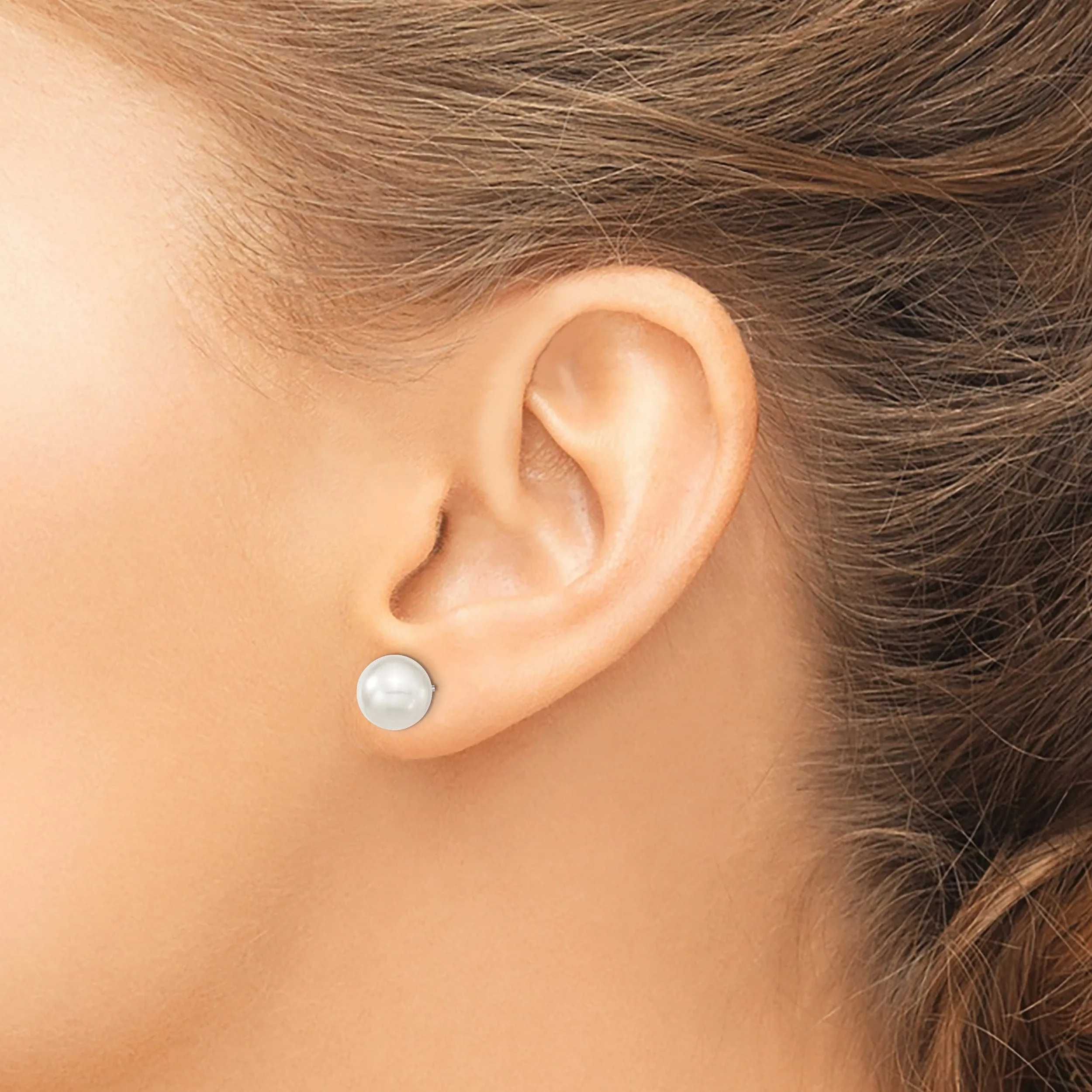 Majestik Round White Pearl Stud Earrings