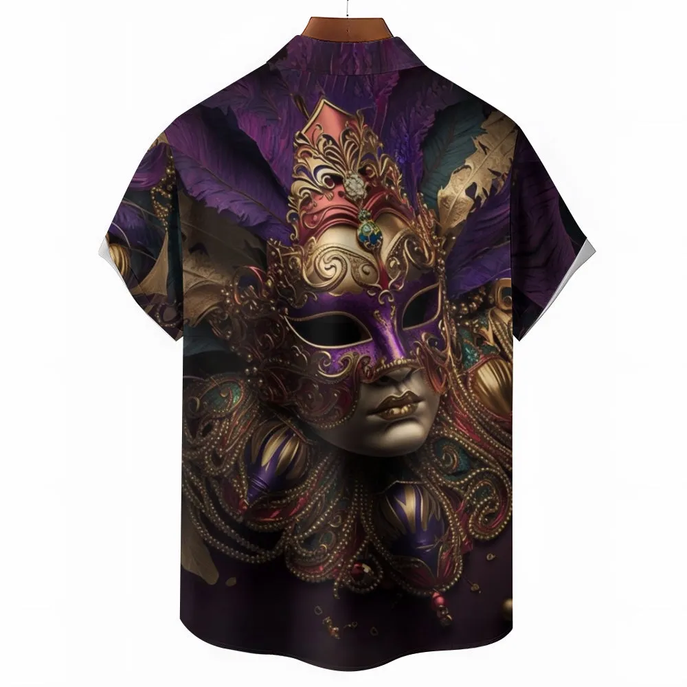 Mardi Gras Carnival Mask Casual Short Sleeve Shirt 2412003152