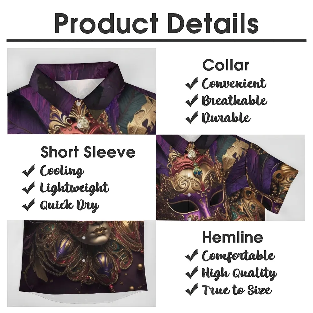 Mardi Gras Carnival Mask Casual Short Sleeve Shirt 2412003152