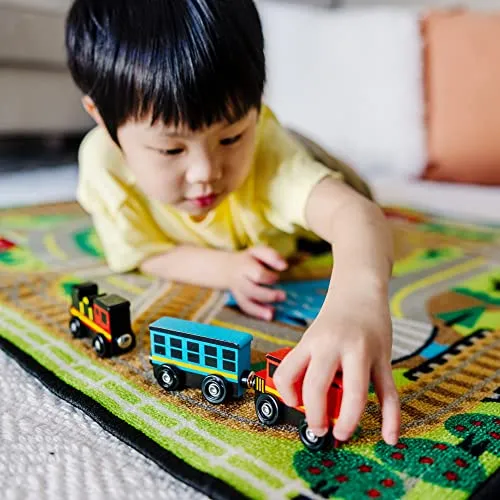 Melissa & Doug Wooden Train Cars (8 pcs) - Magnetic Train, Wooden Train Toys, Train Sets For Toddlers And Kids Ages 3 