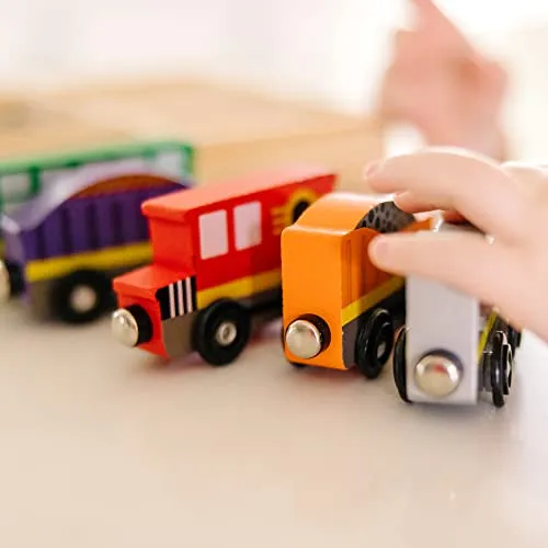 Melissa & Doug Wooden Train Cars (8 pcs) - Magnetic Train, Wooden Train Toys, Train Sets For Toddlers And Kids Ages 3 