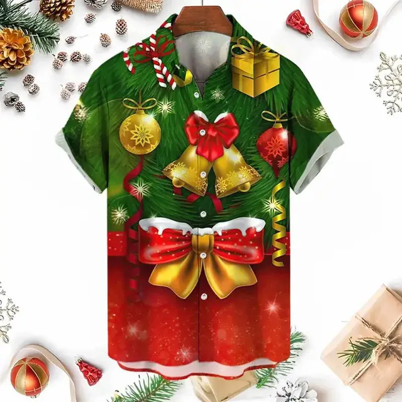 Men's Christmas and New Year casual short-sleeved shirt
