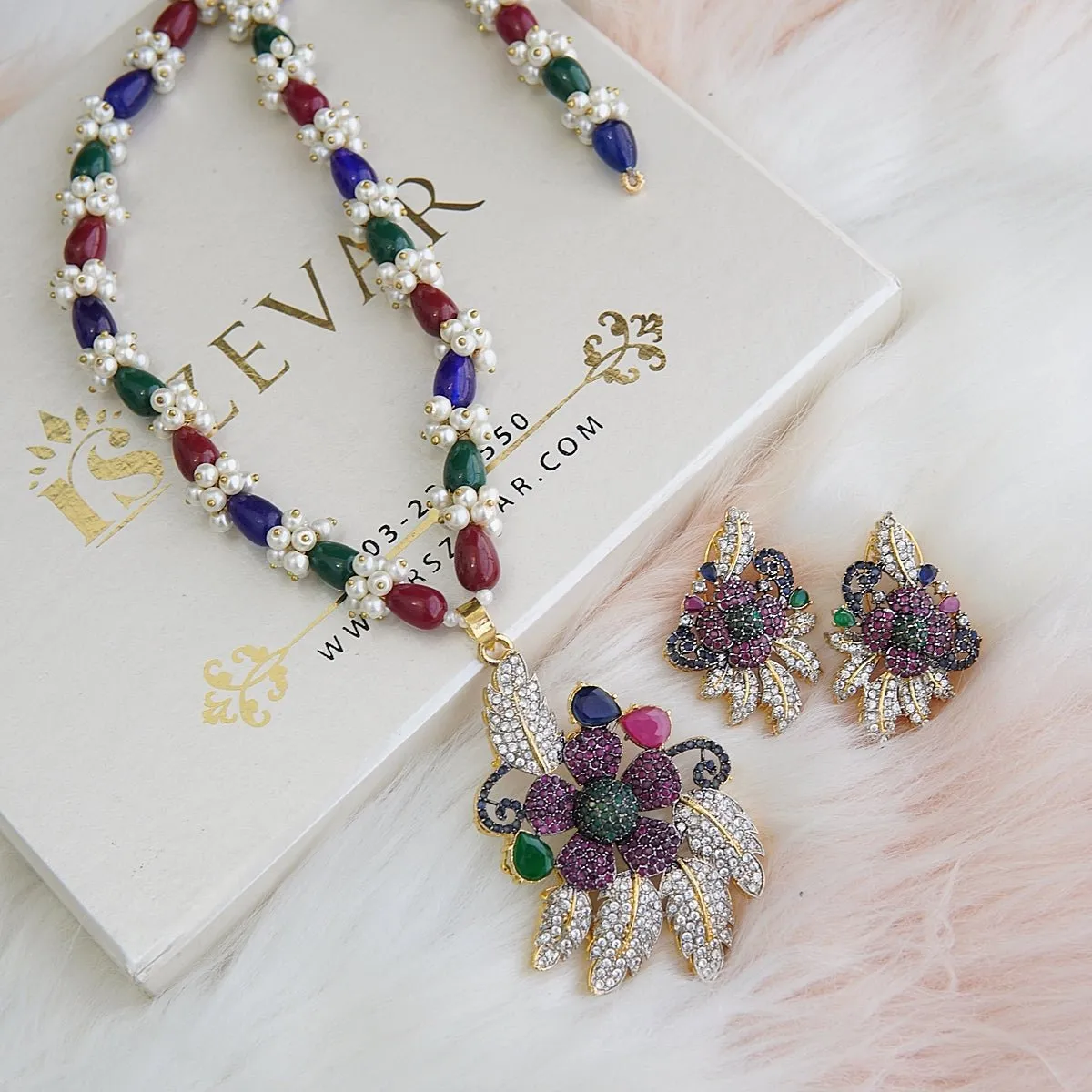 Micro Cubic Zirconia 3D Pendant Mala Set