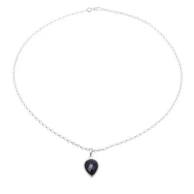 'Midnight Drop' Sterling Silver Black Onyx Pendant Necklace
