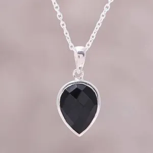 'Midnight Drop' Sterling Silver Black Onyx Pendant Necklace