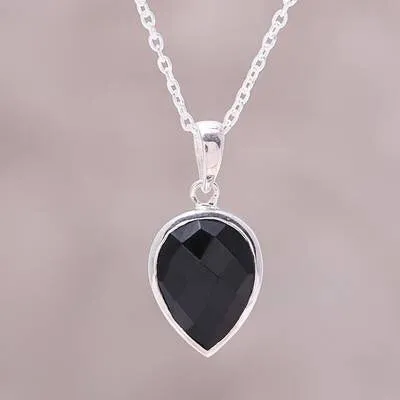 'Midnight Drop' Sterling Silver Black Onyx Pendant Necklace