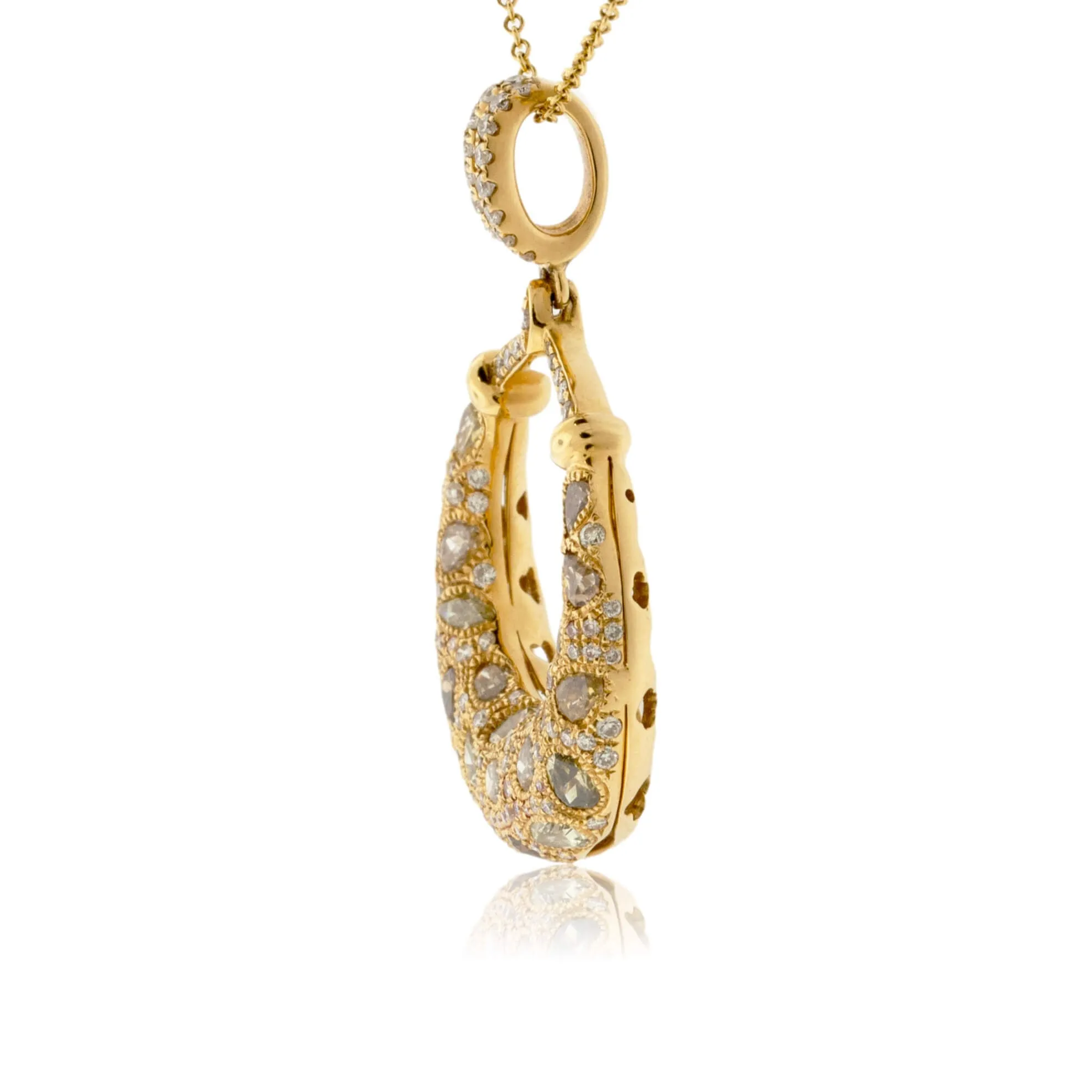 Mixed Cut Colored Diamond & Diamond Pendant w/ Chain