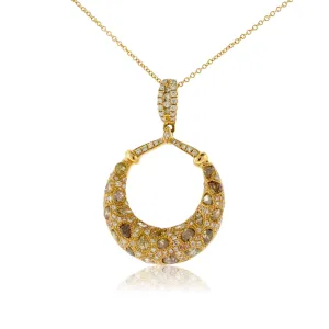 Mixed Cut Colored Diamond & Diamond Pendant w/ Chain