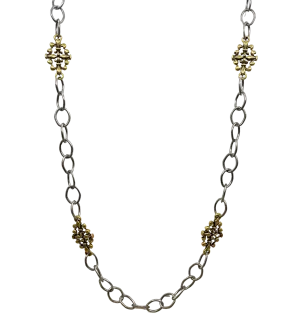 Mixed Metal Sterling & Gold Plated 36" Chain with Vintage Reproduction Fleur De Lis Accents
