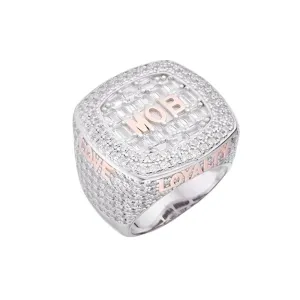 'MOB' Love Loyalty Respect Square Round & Baguette Cubic Zirconia Ring - C103079