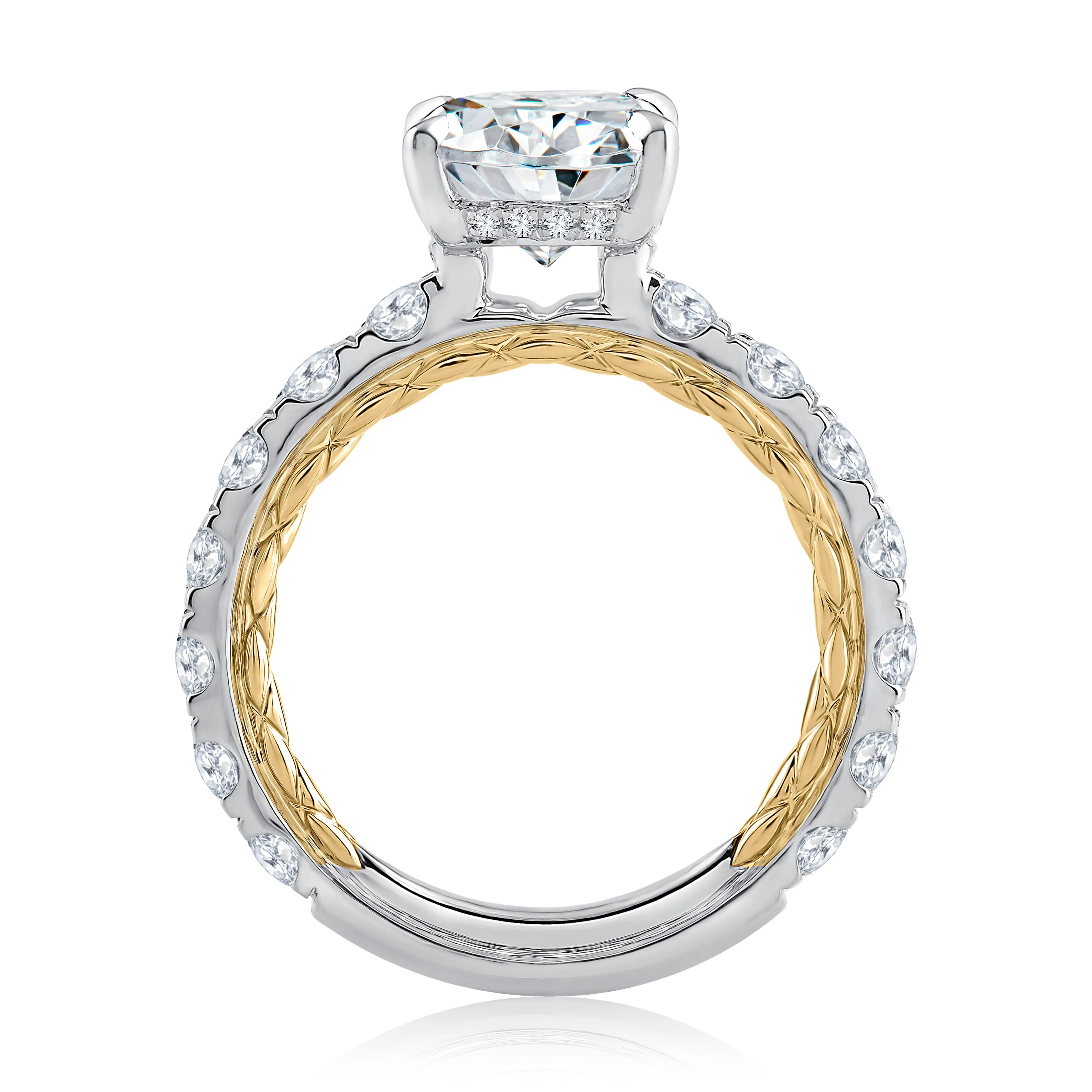 Modern Two Tone Round Cut Diamond Engagement Ring