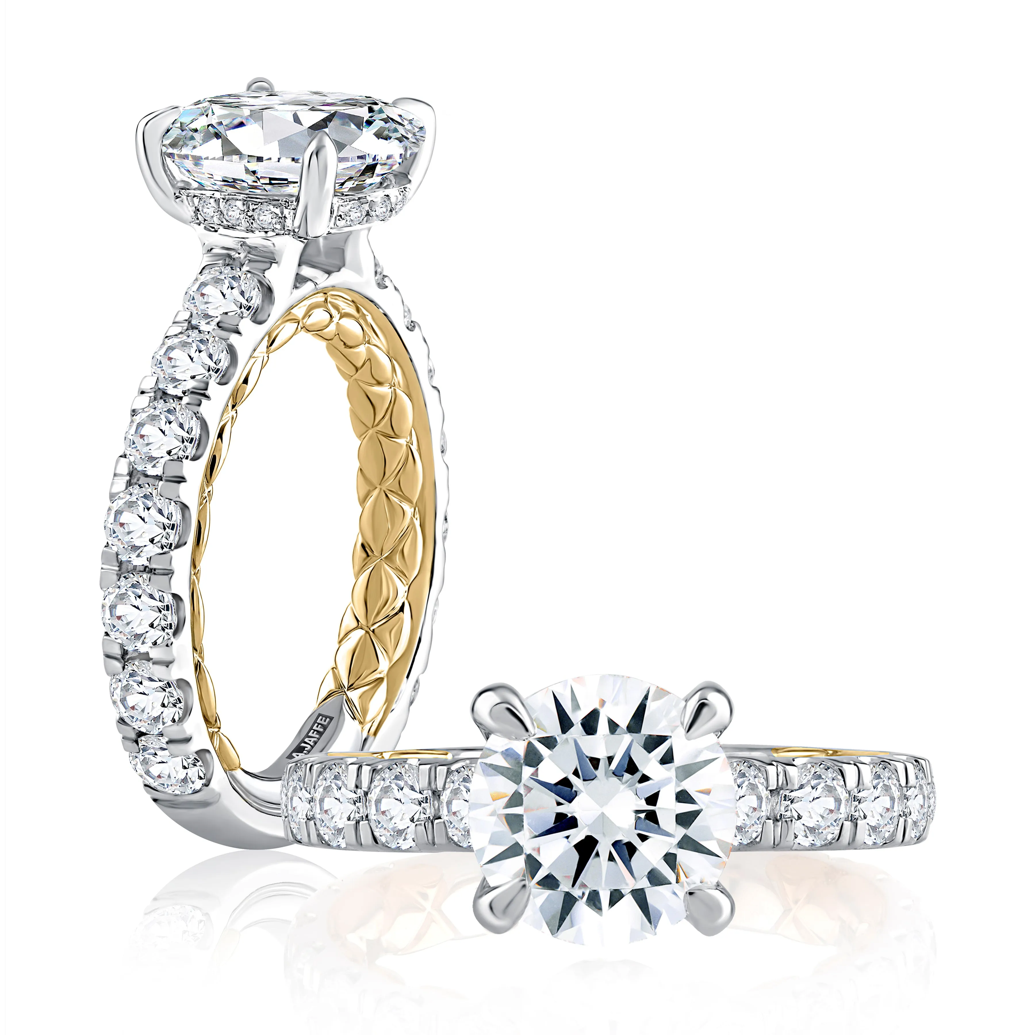 Modern Two Tone Round Cut Diamond Engagement Ring
