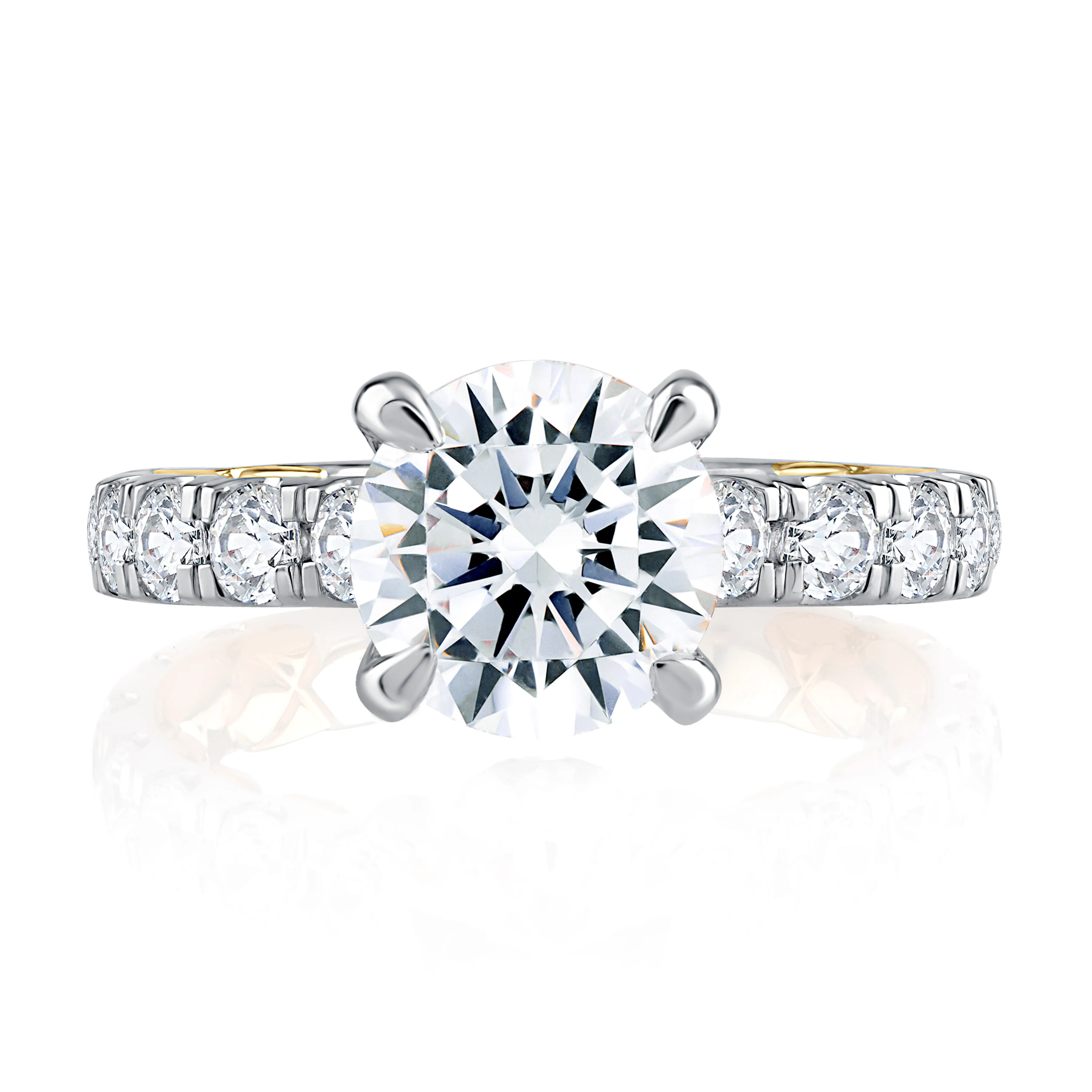 Modern Two Tone Round Cut Diamond Engagement Ring