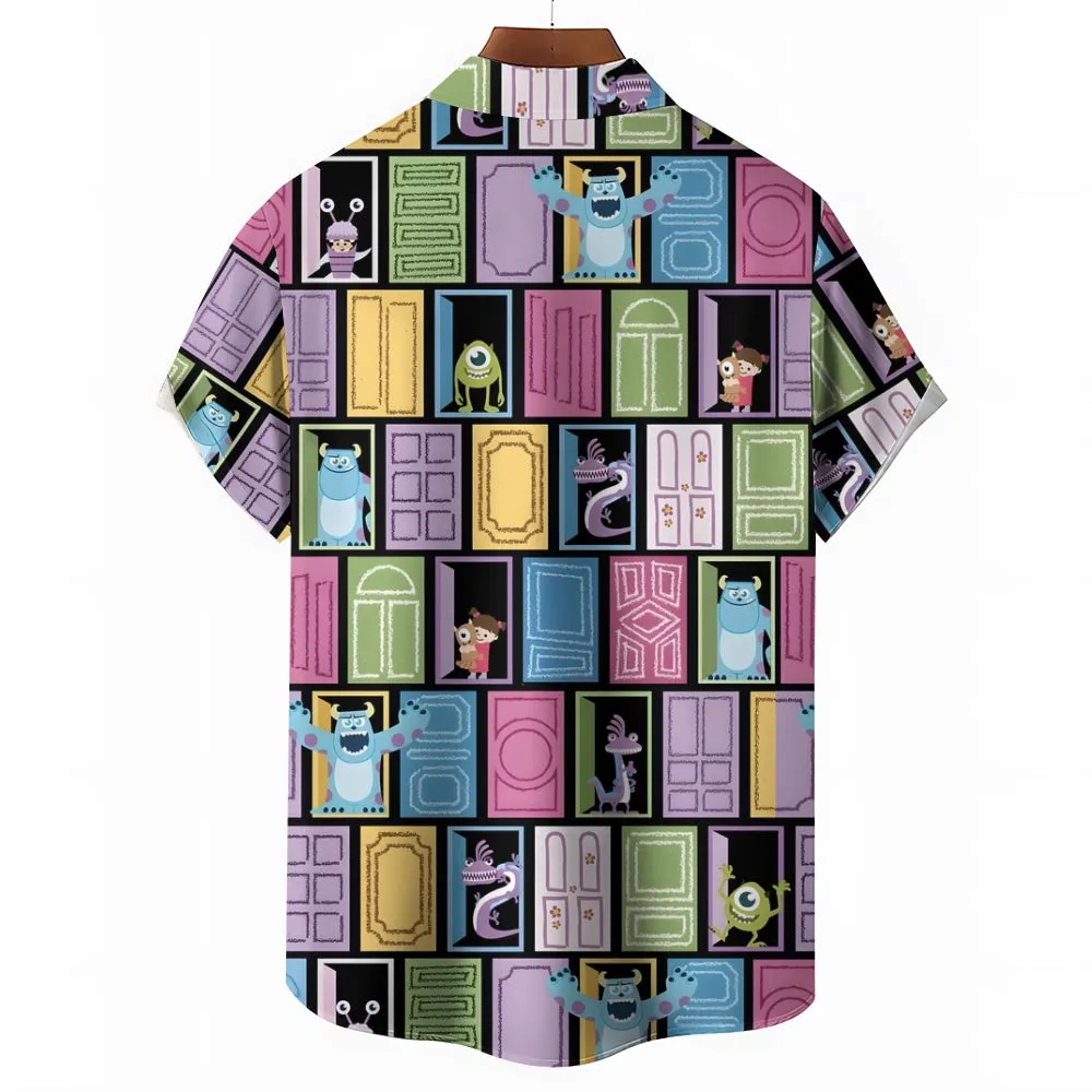 Monster Gate Print Casual Short Sleeve Shirt 2410004483
