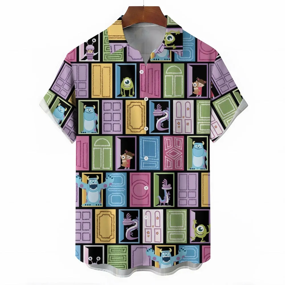 Monster Gate Print Casual Short Sleeve Shirt 2410004483