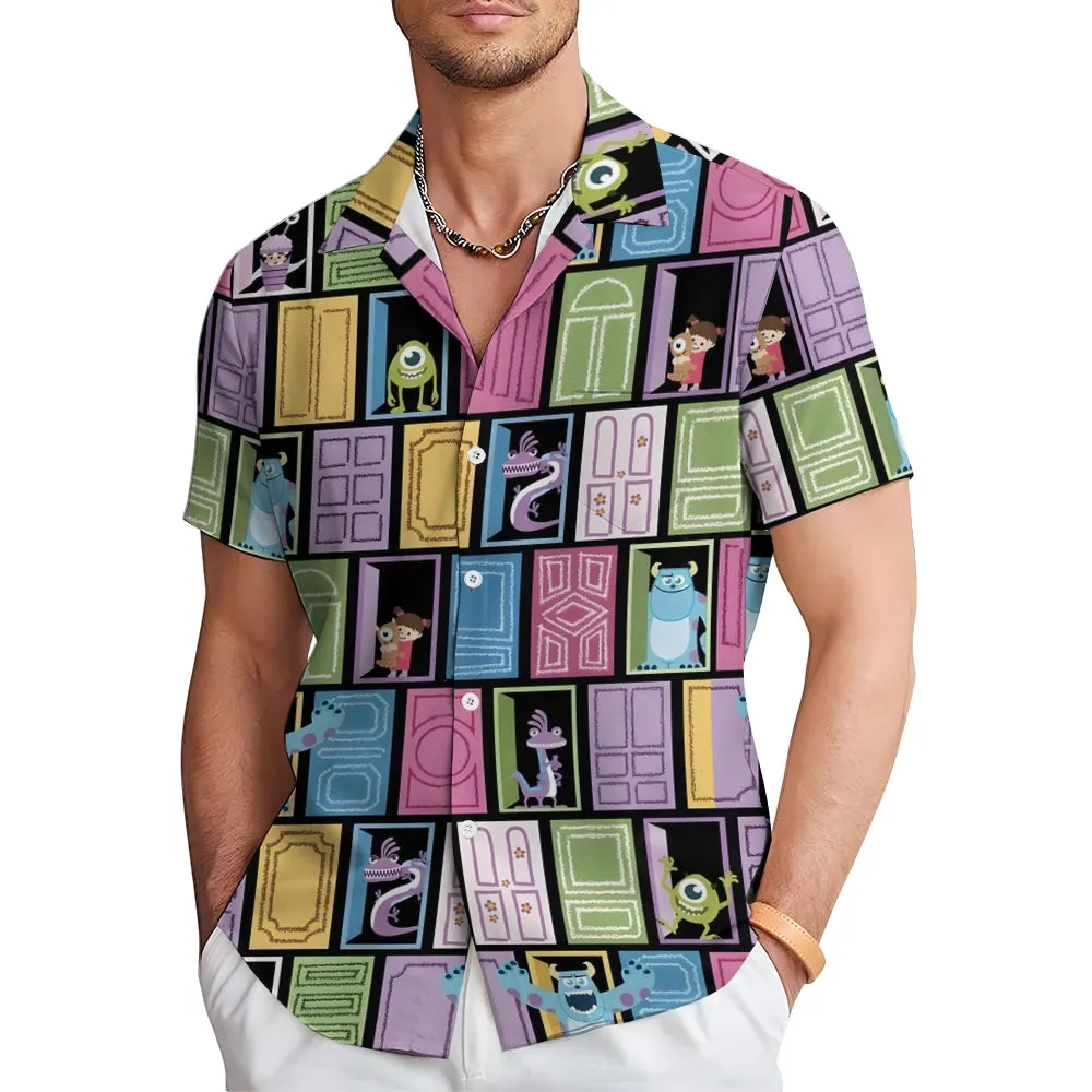 Monster Gate Print Casual Short Sleeve Shirt 2410004483