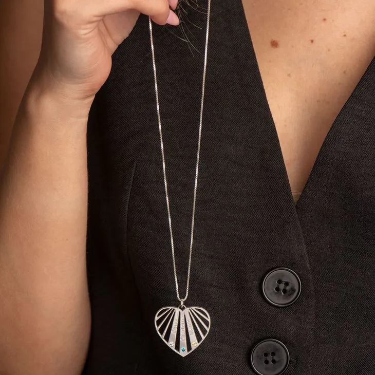 Mothers Heart Names and Birthstones Necklace