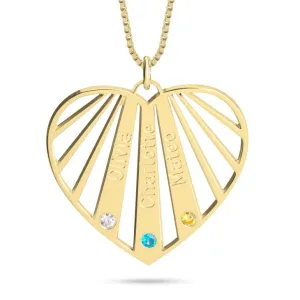 Mothers Heart Names and Birthstones Necklace