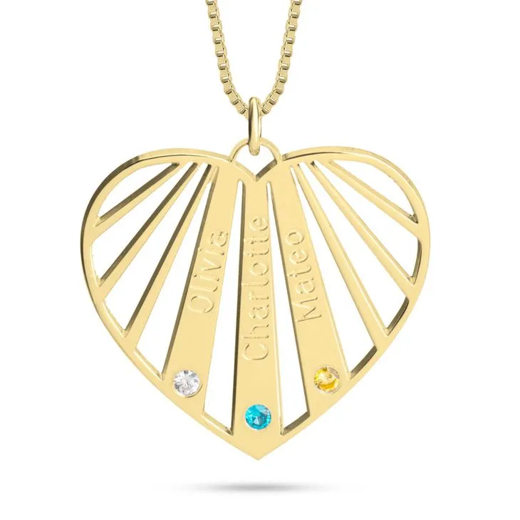 Mothers Heart Names and Birthstones Necklace