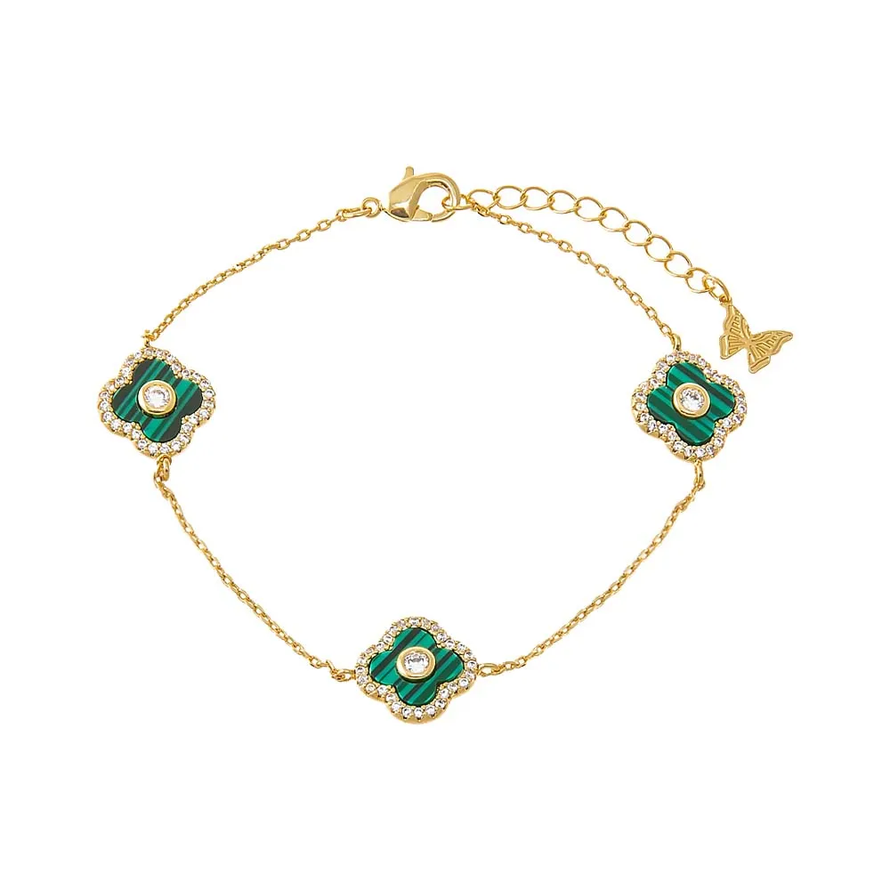 Multi Pave Outlined Colored Stone Clover Bracelet