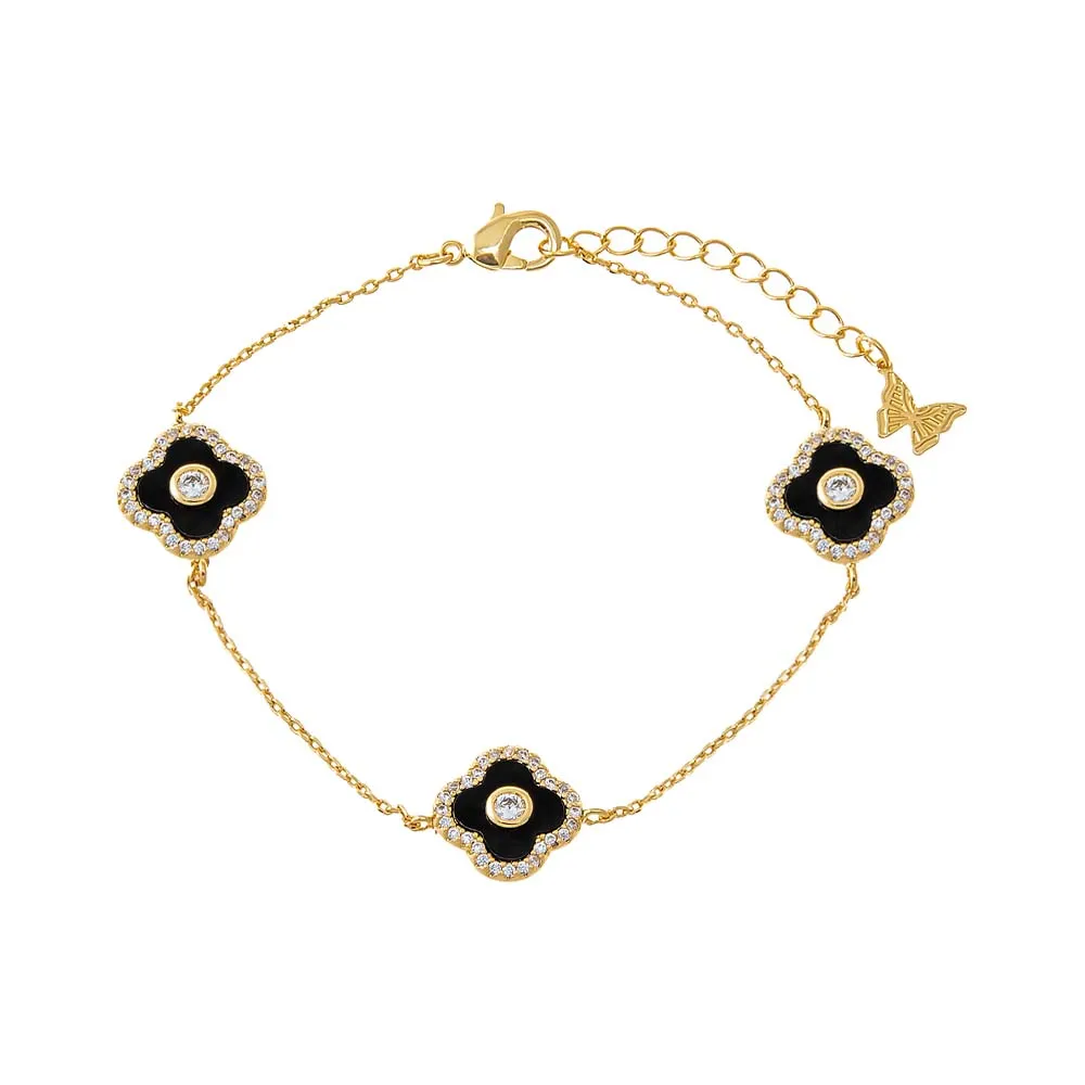 Multi Pave Outlined Colored Stone Clover Bracelet