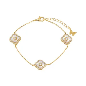 Multi Pave Outlined Colored Stone Clover Bracelet