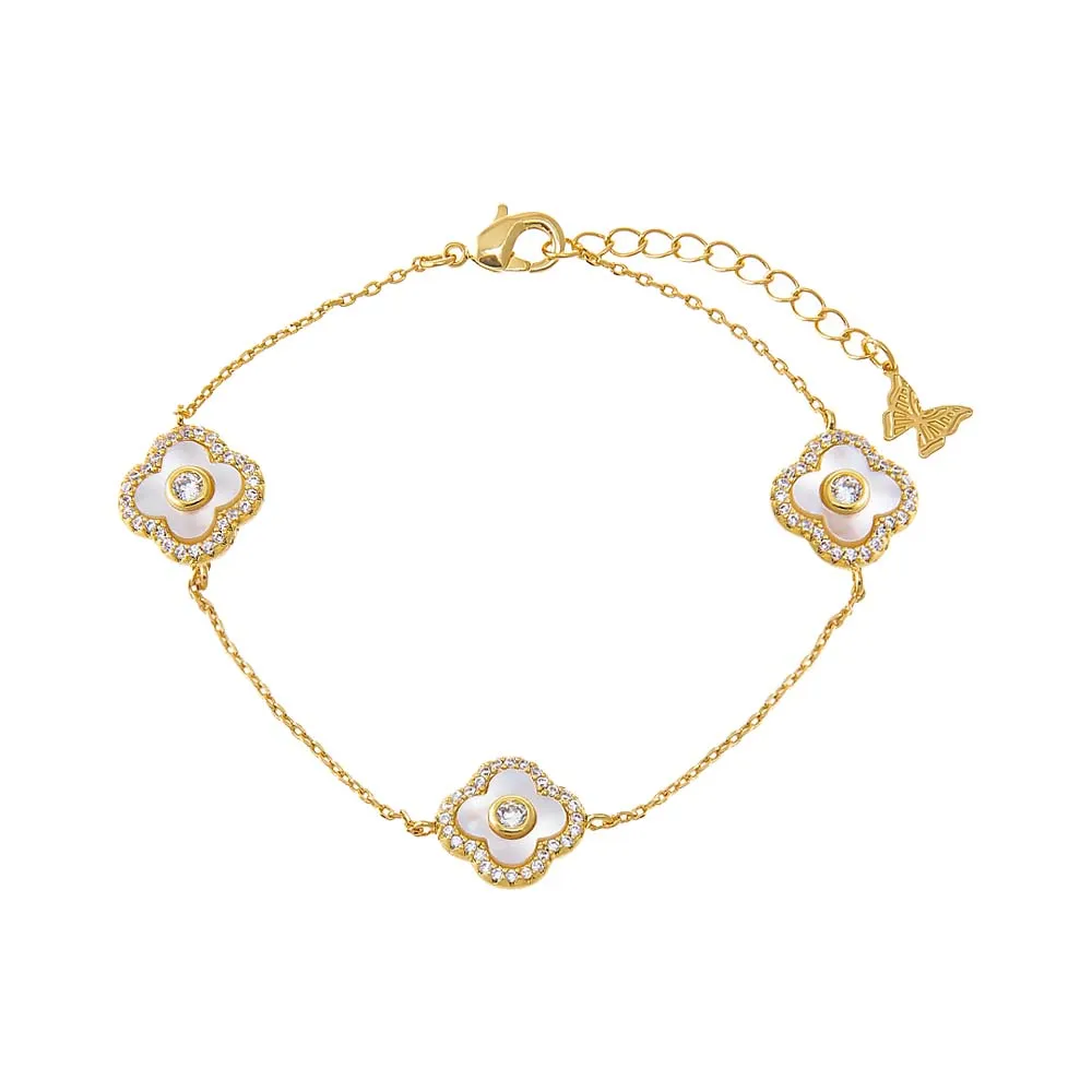 Multi Pave Outlined Colored Stone Clover Bracelet