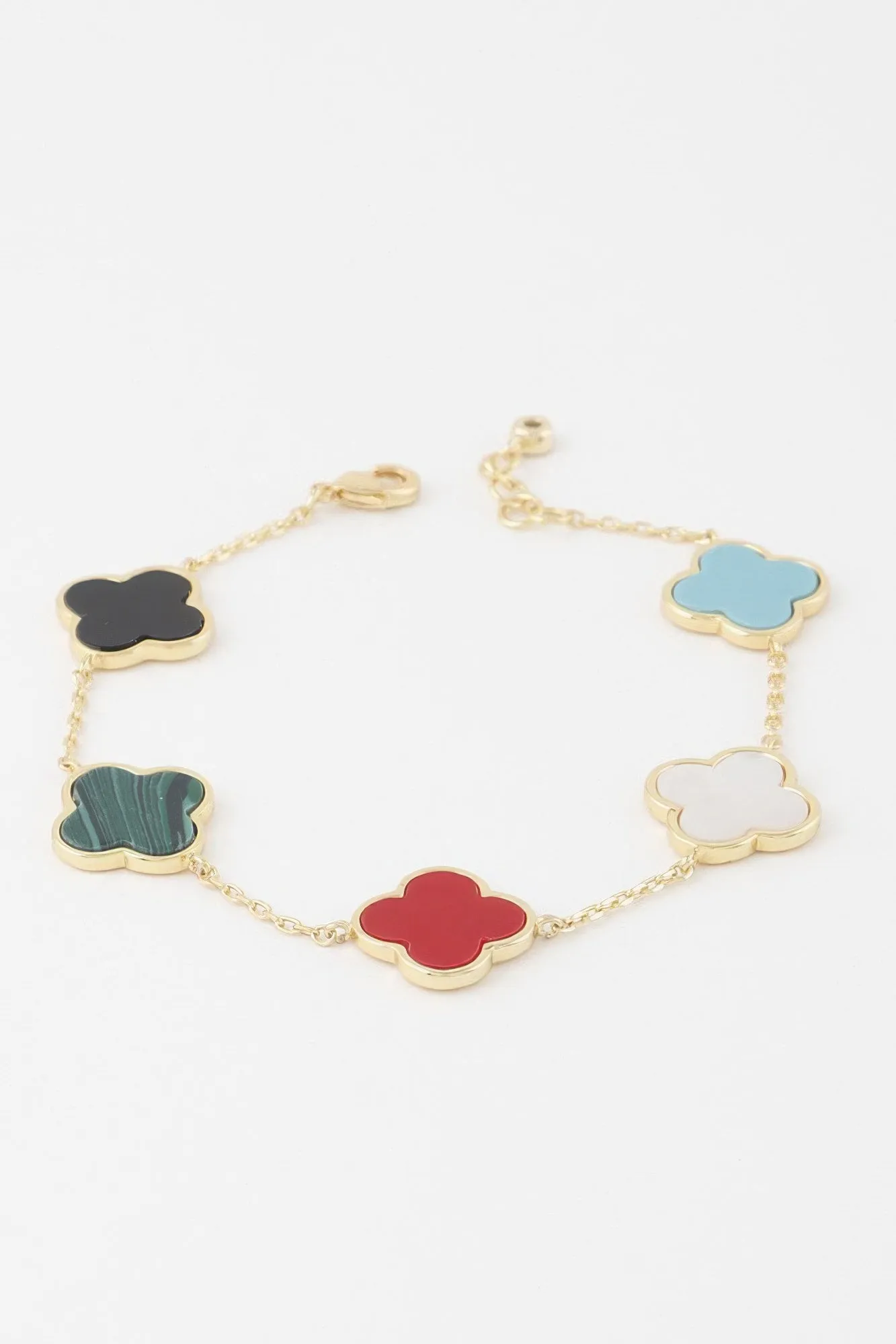 Multi Stone Clover Charm Bracelet